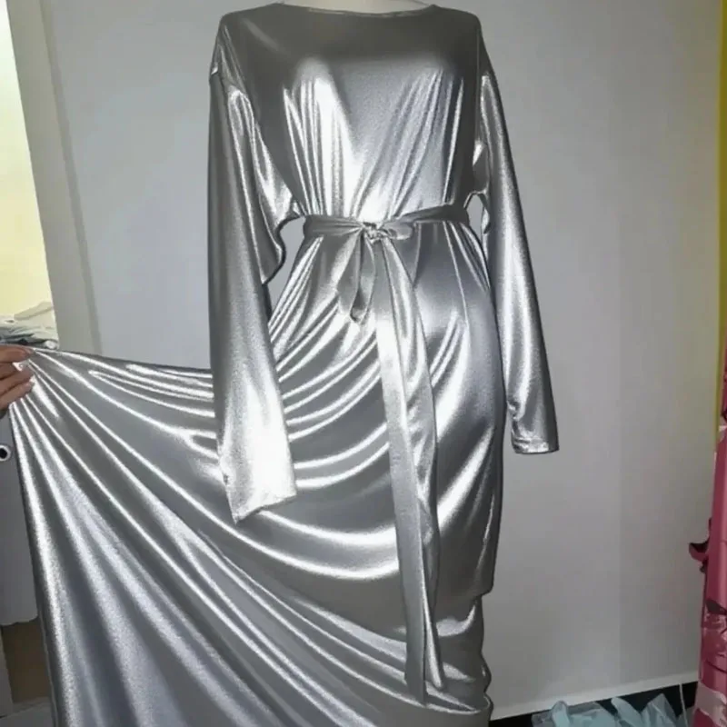 

Glossy Sexy Men Women Satin Soft and silky touch Long Dress Long Sleeve Loose Night Dress Plus Size Sleeping Robe