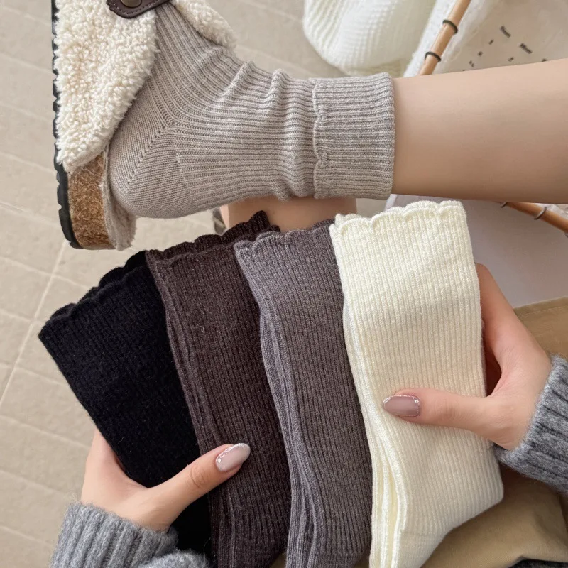 

Однотонные носки, женские осенне-зимние вязаные теплые носки среднего размера, японские винтажные длинные носки JK для школьников в стиле Харадзюку