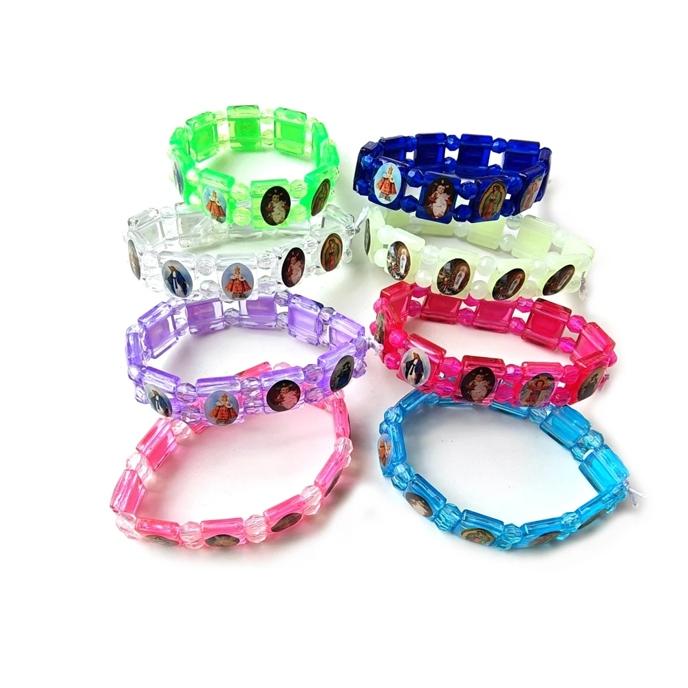 QIGO البلاستيك أيقونة سوار مرن للرجال النساء ألوان متعددة المجوهرات الدينية 4pcs/lot #4