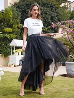 MisShow Gothic Punk Hi-Lo Tulle Maxi Women Skirt Elastic Waist High Low Mesh Net Costume Party Prom Cocktail Long Tutu Dress - Image 2