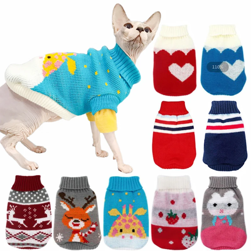 Turtleneck Cat Sweater Knitted Jumper Cat Christmas Sweater for Cats Small Dogs Winter Sphinx Cat Clothes Pet Costume