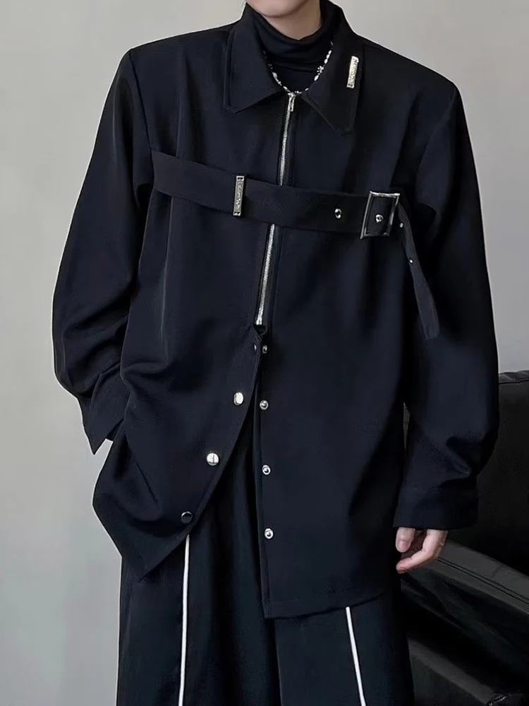 

ARENS Techwear Shirts Men Darkwear Hip Hop Blouses Punk Black Long Sleeve Button Up Male Zipper Harajuku Japanese Streetwear