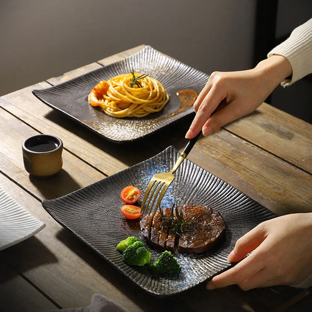 

1Pcs Rectangular Ceramic Food Tray 9-Inch Versatile Steak Sushi Plate Easy Clean Household Serving Tray Tableware