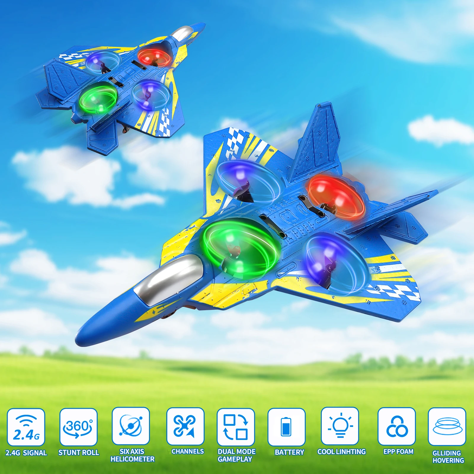 RC 글라이더 2.4G 원격 조종 비행 헬리콥터 스턴트 텀블링 UAV 호버링 항공기 다채로운 조명 비행기 장난감 드론