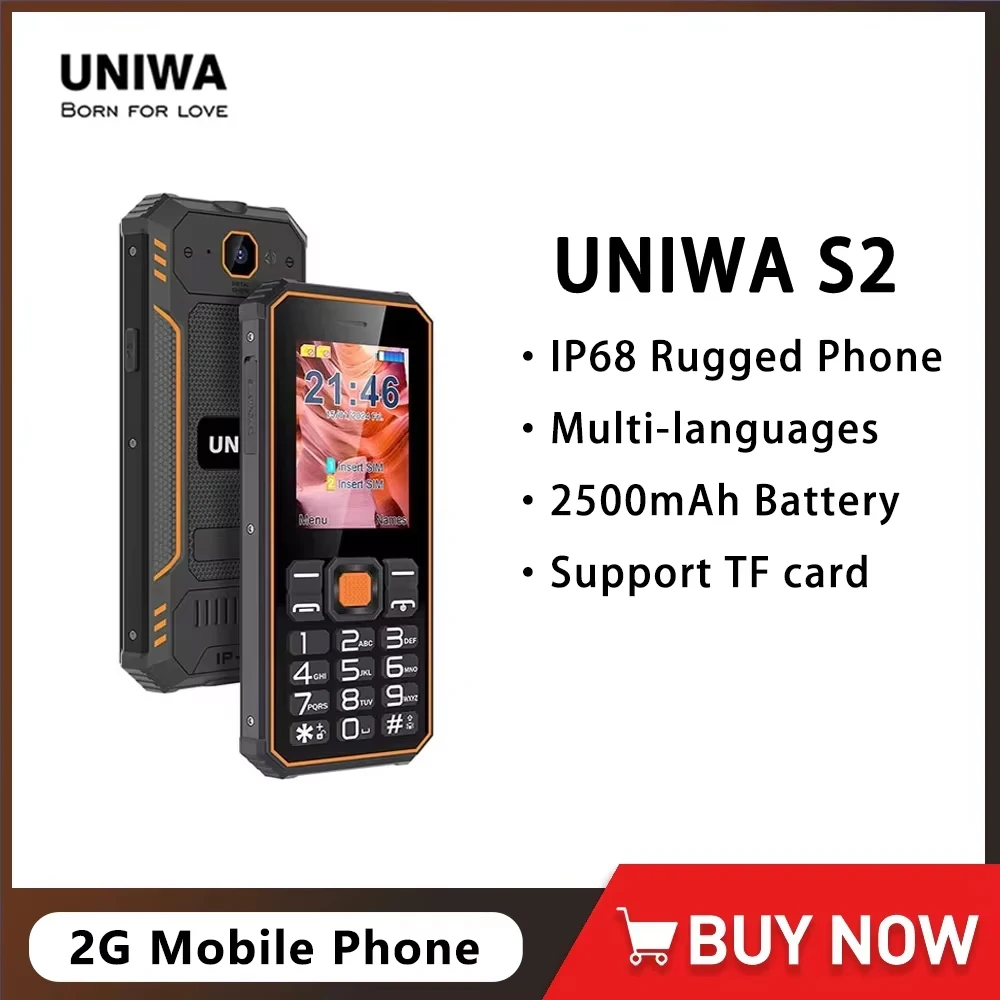 UNIWA S2 Функция телефона IP68 Водонепроницаемая клавиатура Мобильный телефон 2,4 дюйма Двойная SIM-карта 2500 мАч Большая батарея 0,3 МП Фонарик UNIWA S2 Функция телефона IP68 Водонепроницаемая клавиатура Мобильный телефон 2,4 дюйма Двойная SIM-карта 2500 мАч Большая батарея 0,3 МП Фонарик