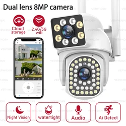 4K 8MP PTZ Wifi Câmera Ao Ar Livre FHD Dual Lens IP CCTV Câmera Full Color Night Vision 8x Zoom Vigilância De Vídeo AI Rastreamento Humano cameras vigilância wifi externa prova dagua prova água externa