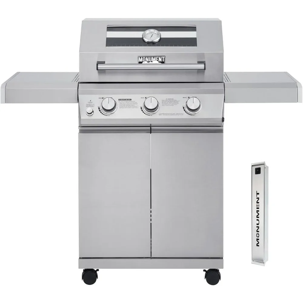 

Larger 3-Burner Propane Gas Grills Barbeque Stainless Steel Heavy-Duty Cabinet Style with Smoker Box (2 Items)
