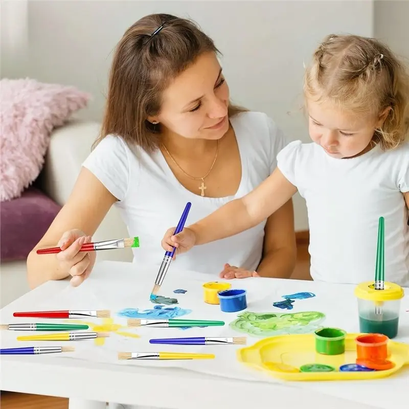 Reliable-Large Round And Flat Paint Brushes(24-Pack) For Kids For Acrylic Oil Watercolor Washable Paint,Large Round And Flat Pai