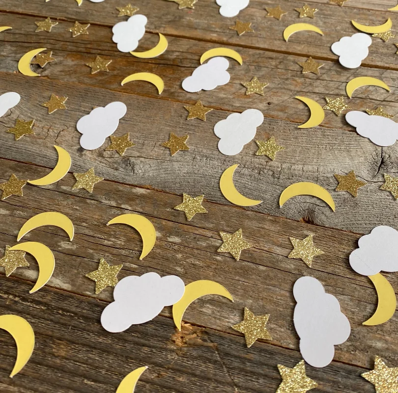 100Pcs Gold Glitter Clouds Moon Paper Confetti Table Scatter for Kids Birthday Party Baby Shower Wedding Party Decoration Supply