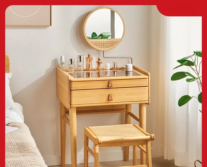 Dresser Bedroom Simple Solid Wood Makeup Table Bucket Cabinet Small Glass Makeup Table