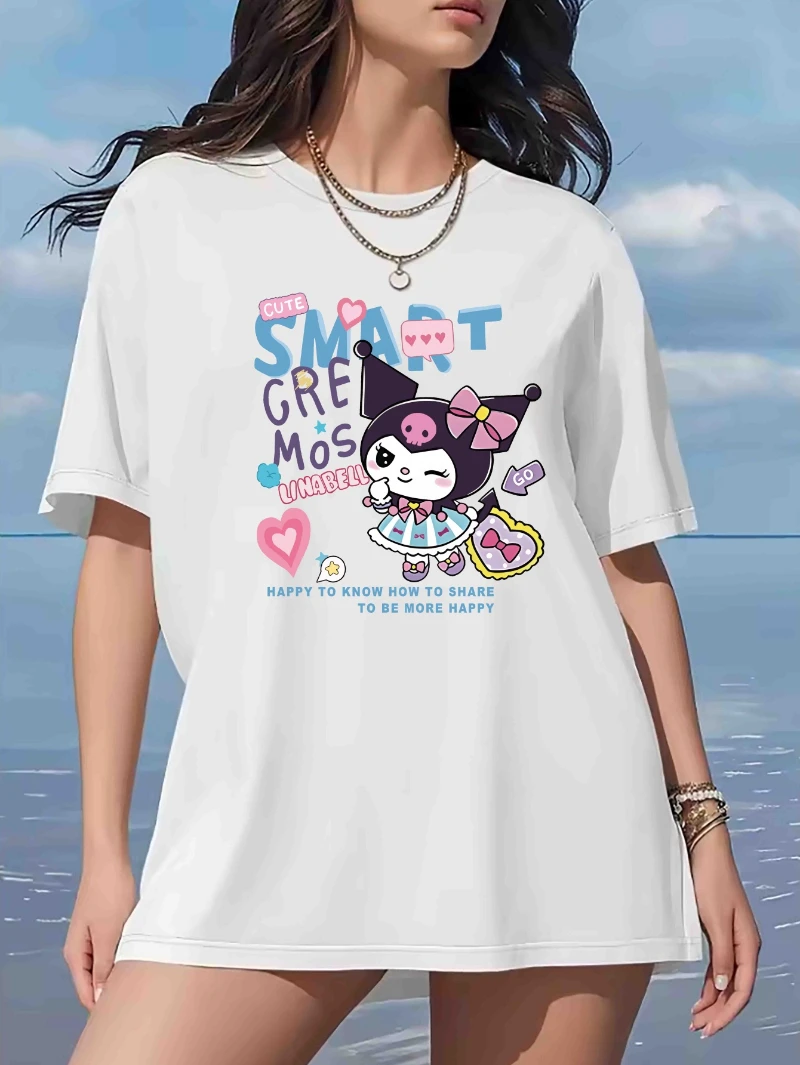 

Sanrio for Kuromi Women's Pattern Printed T-shirt - Cute Japanese Anime Style T-shirt, Colorful Cartoon Design Short Sleeve