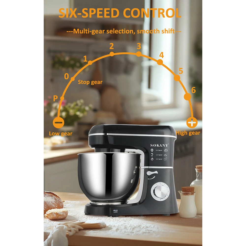 Электрический миксер, большая емкость 8 л, легко смешивается, крючок для теста, венчик и миксер для выпечки, торта и муки