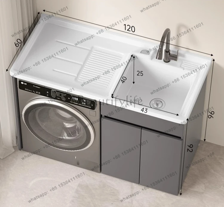 Honeycomb Aluminum Washing Machine Balcony Integrated Cabinet Combination Ceramic Laundry Pool Basin with Rubbing Board