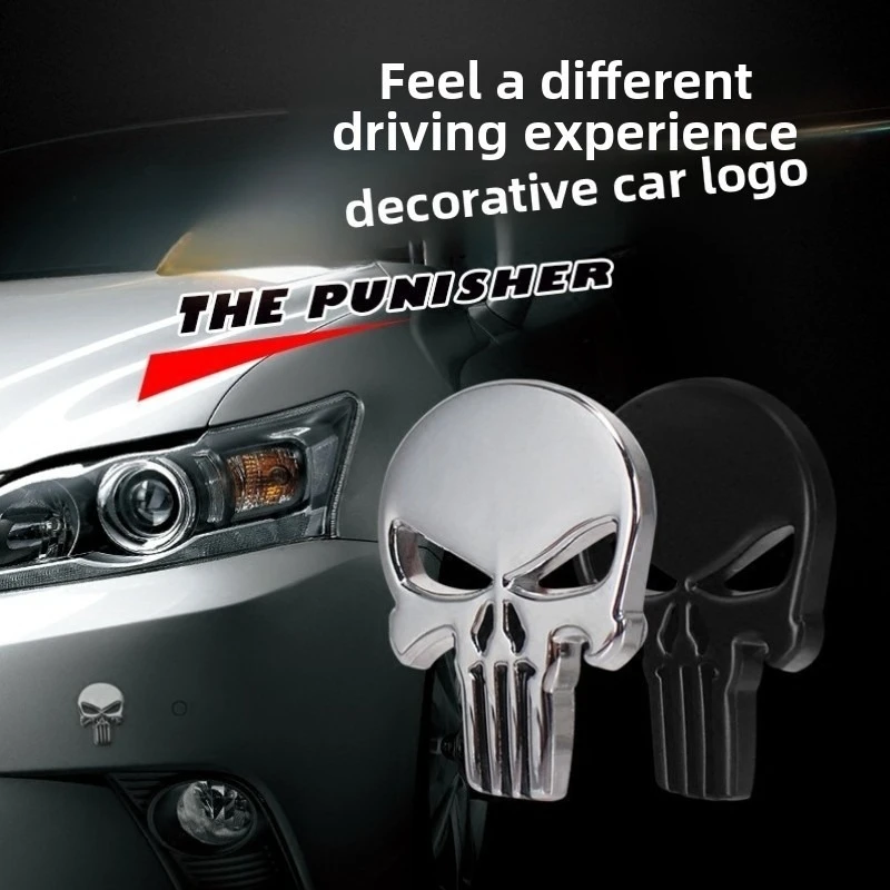 1 unidad 3D Metal Punisher cráneo esqueleto cabeza emblema pegatina modificado rasguño tanque de combustible pegatina decoración accesorios de coche