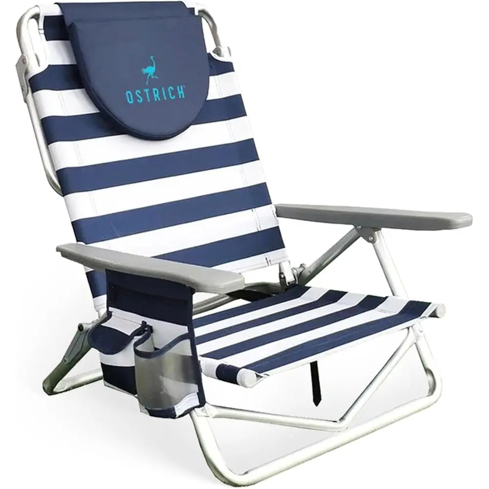 

Portable Beach Lounge Chair with Sunshade, Cup Holder, and 275lb Capacity, Stripe Pattern