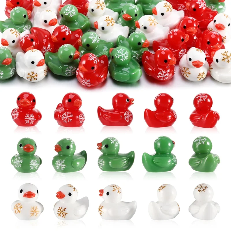 10 Pcs Christmas Mini Resin Ducks Snowflake Tiny Resin Duck Miniature Animal Figurines for Winter Christmas Landscape Home Decor