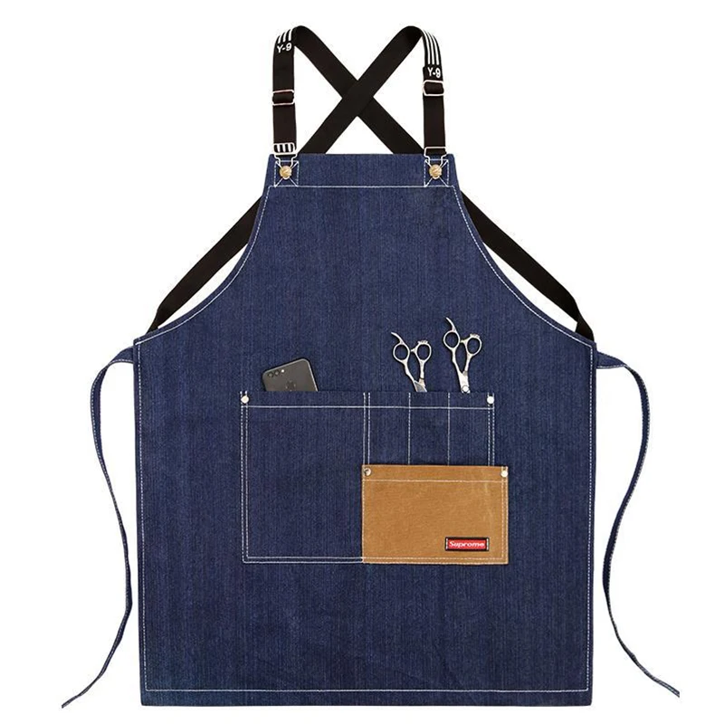 Fashionable Canvas Barber Apron With Multiple Pockets and Multifunctional Work Clothes Coffee Shop Waiter Anti Fouling Apron