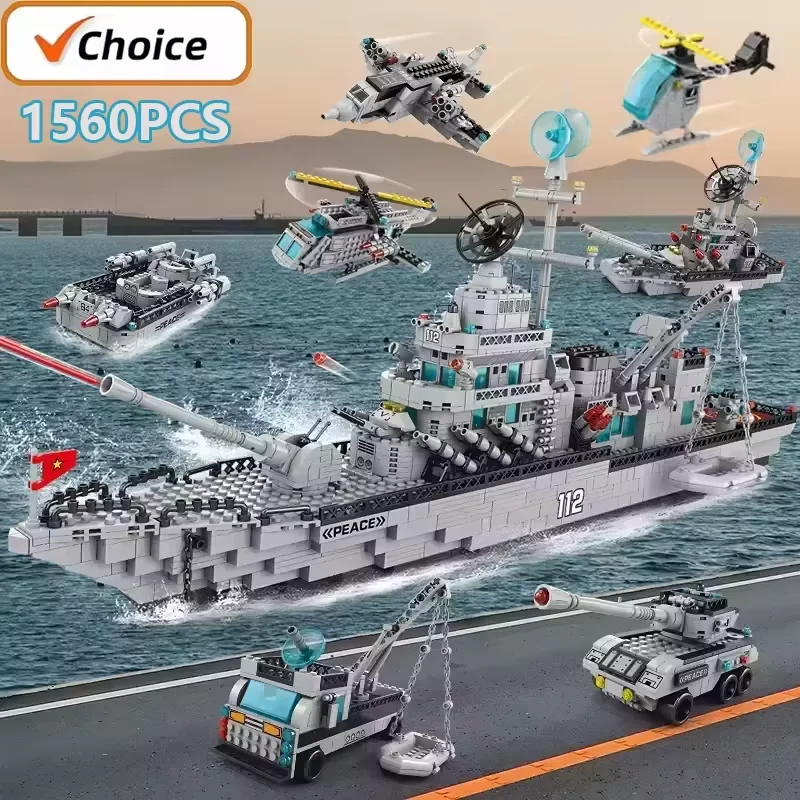 1560 pezzi modello di blocchi di costruzione navi da guerra costruzione corazzata esercito barca aereo mattoni giocattoli fai da te per bambini compleanno Natale