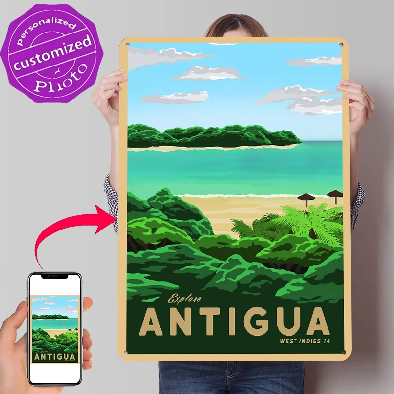 Visit Antigua Poster Retro 3D Printed Metal Signs Customized Wall Hanging Gift for Home Decor Living Room Decoration Gaming Art