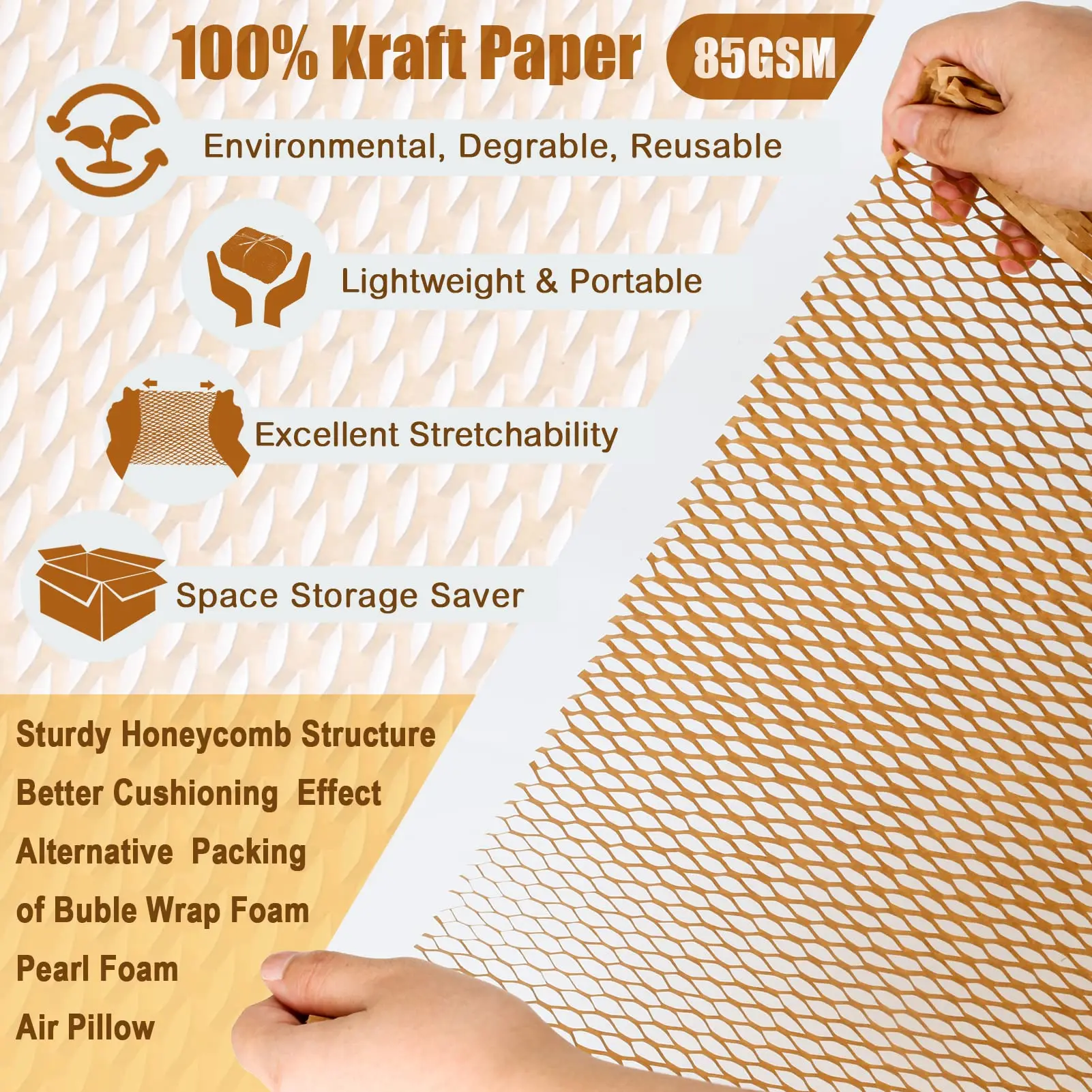 10m Honeycomb wrapping paper small business packaging moving environmentally friendly alternative packaging brown wrapping paper