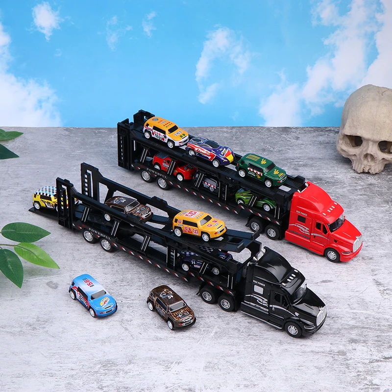 Alloy American Big Truck With 6PCS Mini Metal Alloy Diecast Car Model Scale Toys Vehicles Carrier Truck For Kids