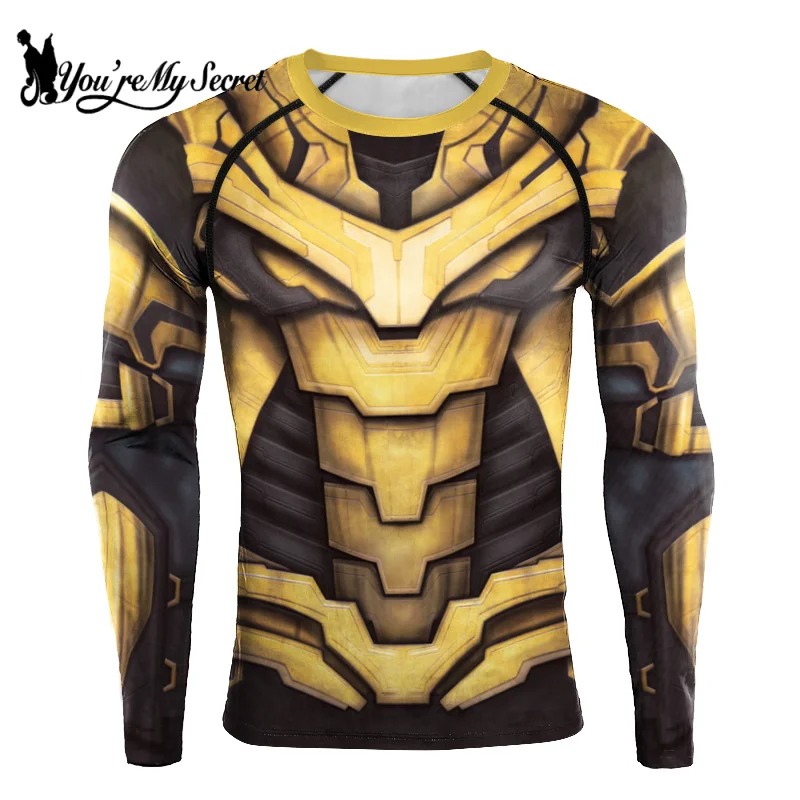 [You\'re My Secret] Superhero Long Sleeve Workout 3D Compression Shirt Comics Cosplay Costume Men\'s Quick Dry Rash Guard Gym Tops