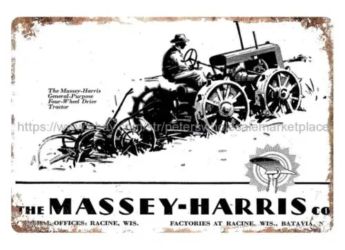 1932 Massey-Harris 4-wheel Drive Tractor farm ranch decor metal tin sign plaque