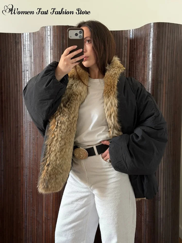 Fashion Animal Print Fur Collar Cropped Coats 2026 Autumn Female Loose Thicken Short Padded Jackets Women's Warm Outwear