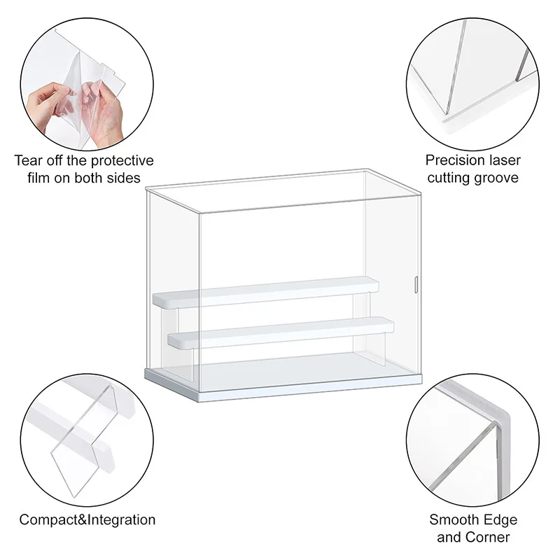 Dustproof Acrylic Display Case with Steps for Action Figures/Toy/Collectibles Countertop Box Organizer Stand Protection Showcase