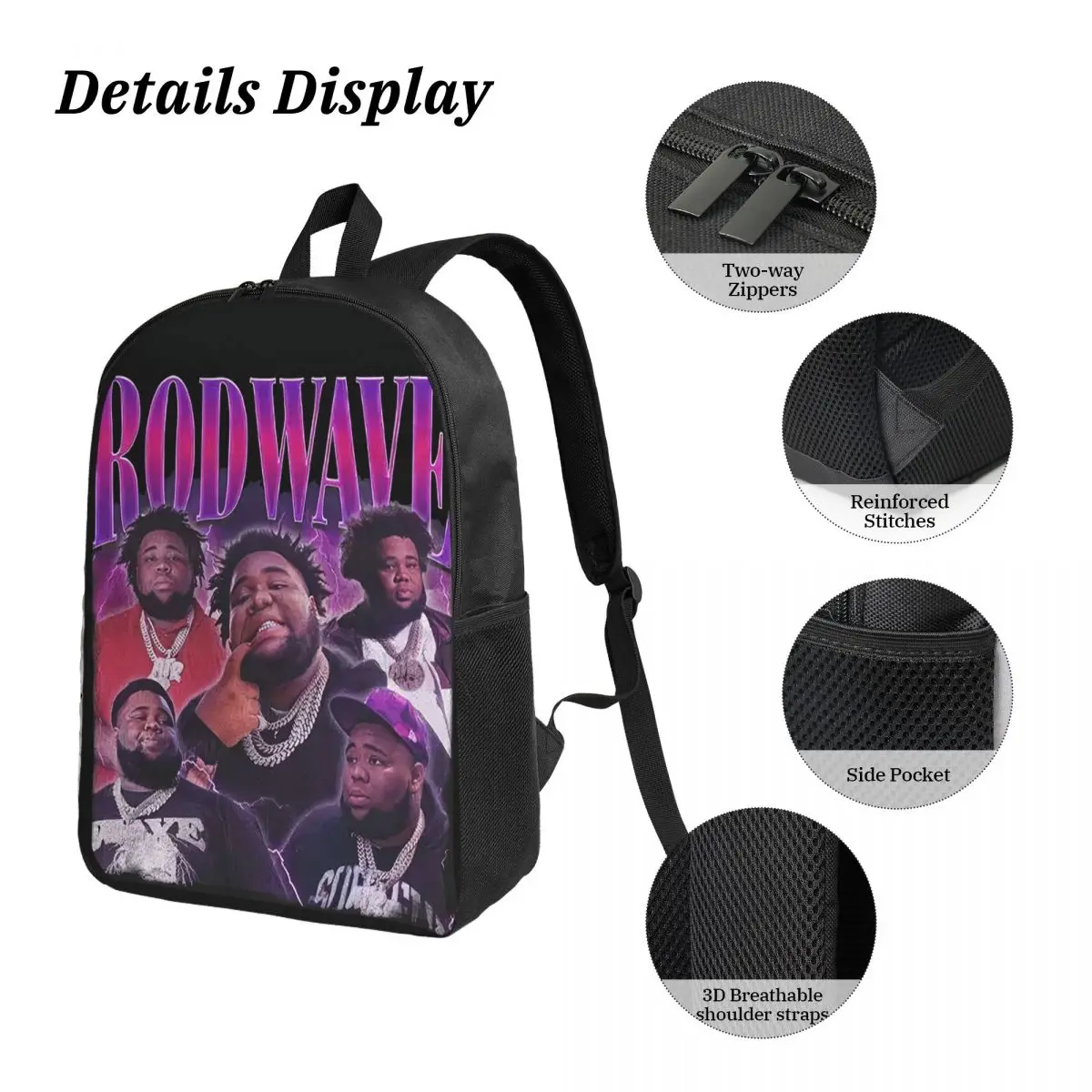 Rod Wave Rugzak Student Jongens Meisjes Boekentas Schooltas Computer Schoudertassen 3ps Geïsoleerde Lunchtas Etui