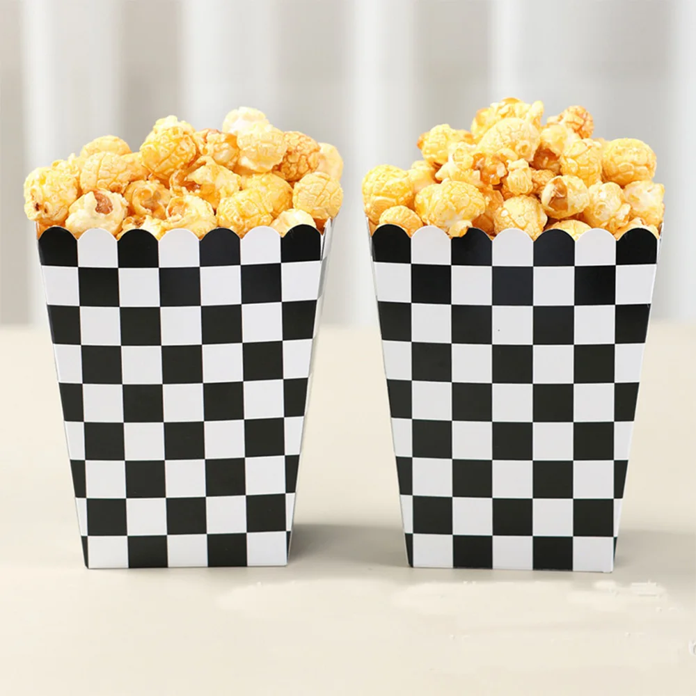 6 قطعة صناديق الفشار لسيارات السباق صندوق الحلوى أبيض أسود سباق السيارات كاندي البسكويت صندوق الأولاد سباق السيارات حفلة عيد ميلاد لوازم الديكور