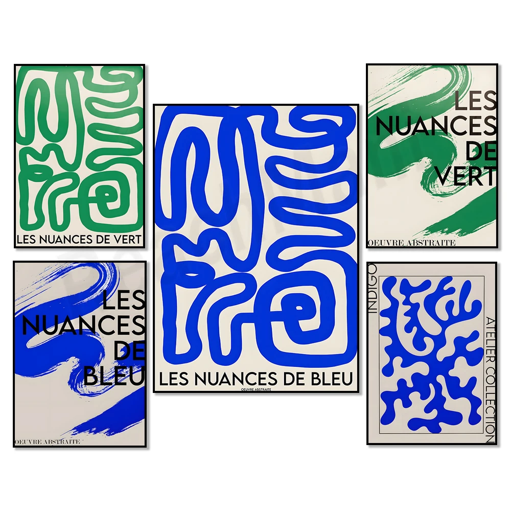 Blue, Green Bauhaus Art, Abstract Sage Green, Contemporary Indigo Art Poster, Bauhaus Abstract Graphic Design Exhibition Poster 4