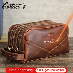 Crazy Horse Genuine Leather Travel Makeup Bag Men's Vintage Leather Cosmetic Cases Luxury Brand Washing Storage Toiletry Bags