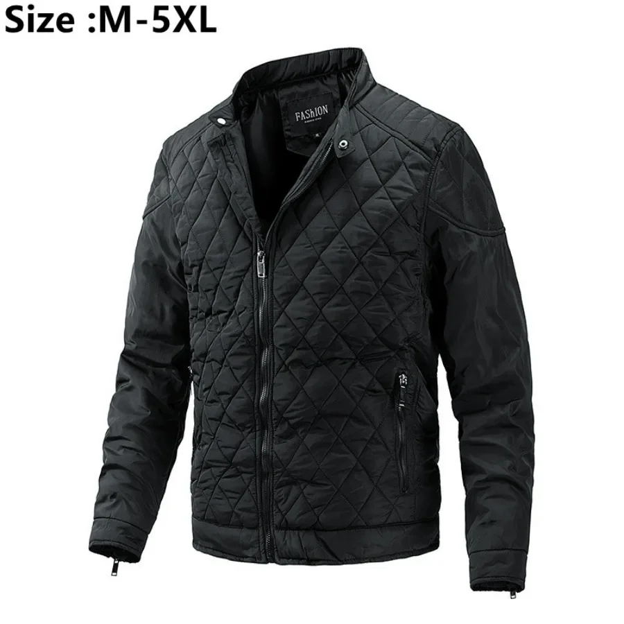 2024 Men\'s Fashion Warm Jacket Autumn Winter Motor Windbreaker Grid Slim Jacket Coat Men Casual Outwear Thick Jackets Men Parkas