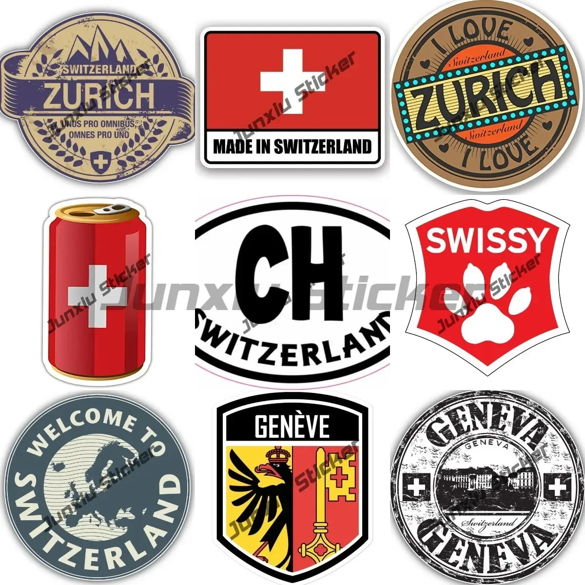 

Made in Switzerland Flag Sticker Switerland Zurich Geneva Lausanne Luzern Emblem Circular Seal Stamp Swissy Sticker Accessories