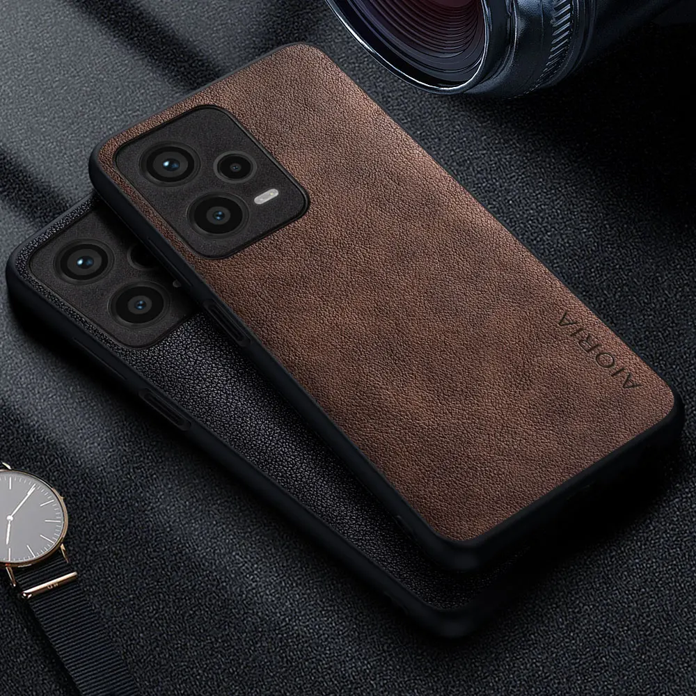 Premium-Luxus-Leder-Handyhülle für Xiaomi Redmi Note 12 11 Pro Plus 12S Retro-Business-Stil Einfarbige Abdeckung Funda