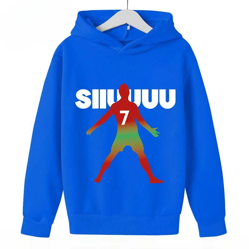 Children's Clothing Autumn and Winter Children's Hoodie Plus Blue Top for Boys and Girls Ronaldo Avatar Printed Boys Clothes