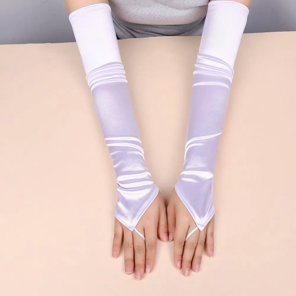 خمر 1920s أصابع الساتان قفازات الحفلات فستان عروس عشاء زي الاكسسوارات تمتد أوبرا الأسود المرأة قفازات طويلة #5