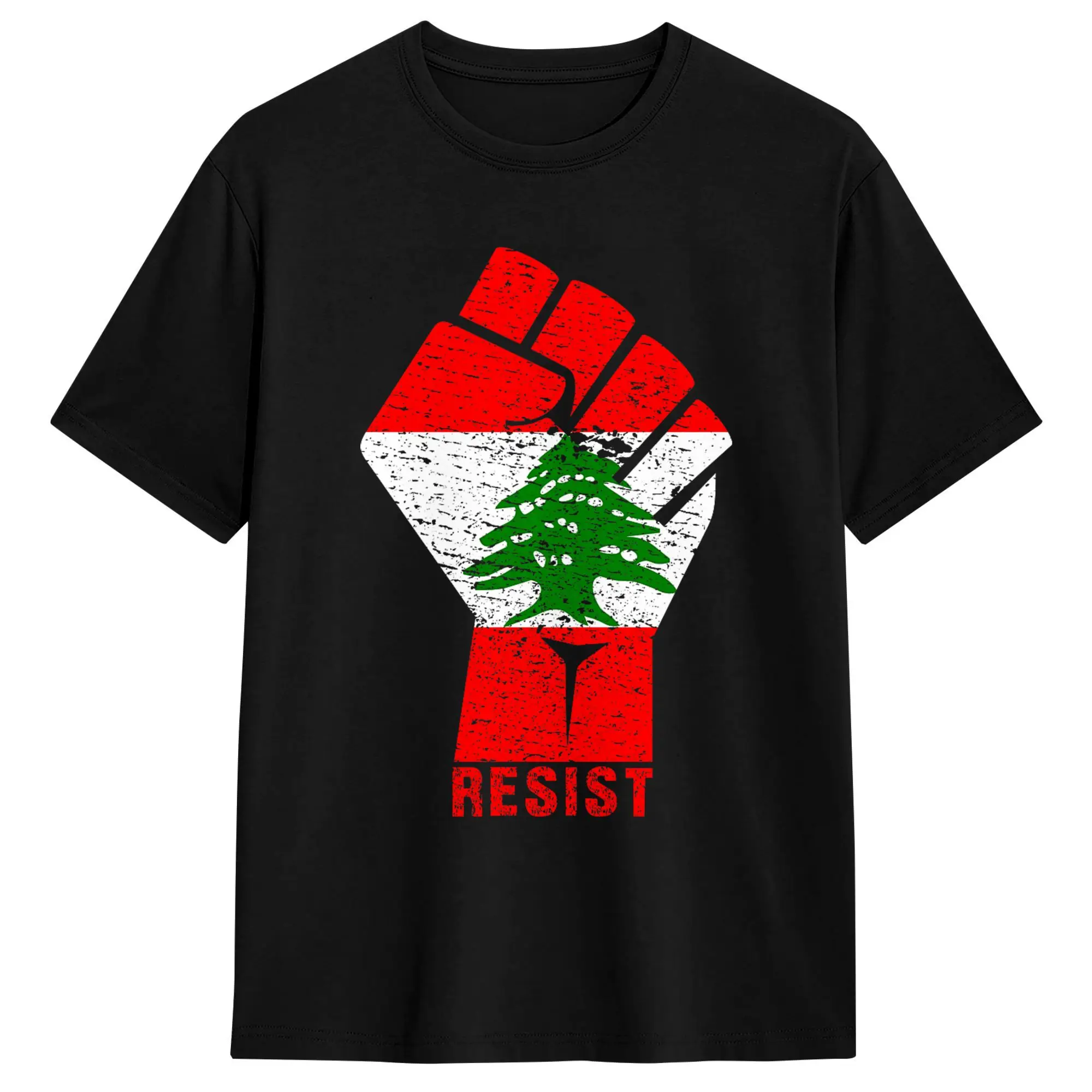 Lebanon Resist Fist Lebanese Flag Cotton T Shirt For Men Summer  Funny T-Shirts Novelty Tee Shirt Plus Size Wholesale Clothes