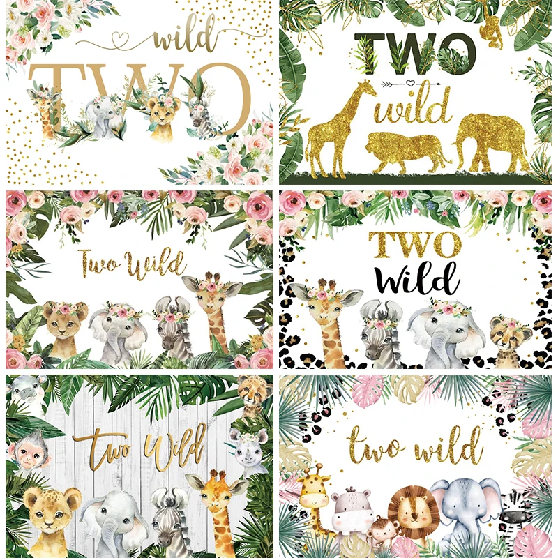 

Wild Two Birthday Party Decorations Backdrop 2nd Birthday Decorations for Girl 2 Years Old Photography Background Animals Jungle