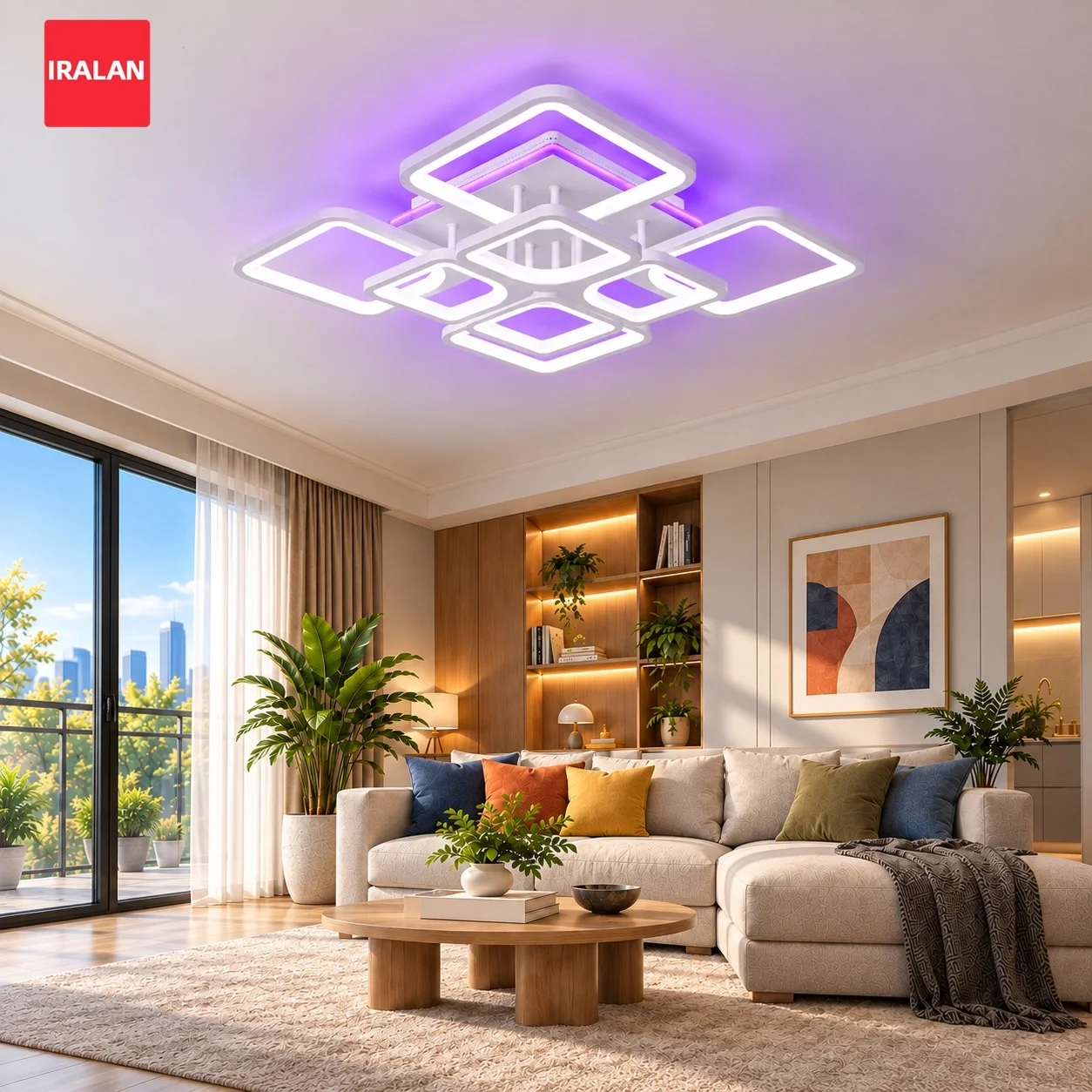 Modern Ceiling Lights which Pink Purple Blue Backlight Lamp Remote Control Dimming Interior LED Chandelier Living Room Decor