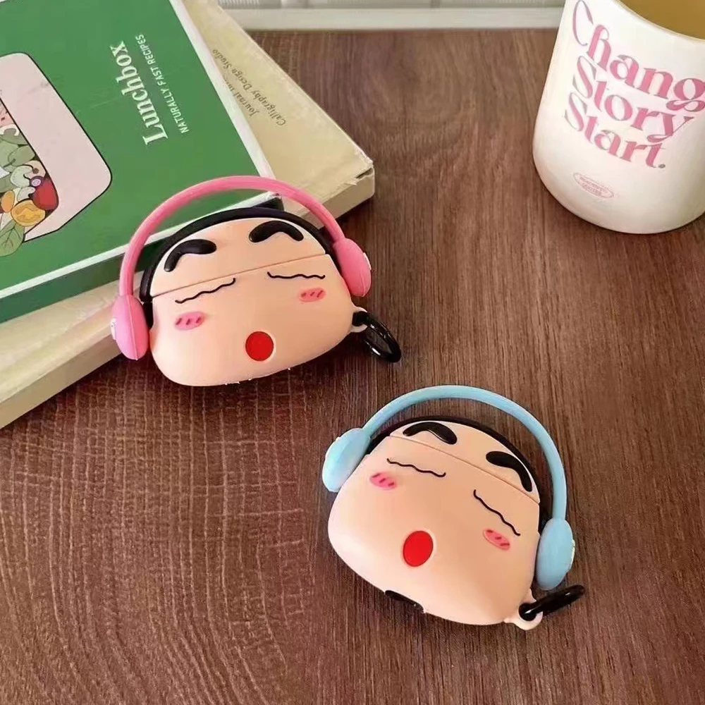 Kawaii Crayon Shin-Chan Case for Apple AirPods 1 2 3 Airpod Pro 3D Key Chain Wireless Earphone Bluetooth Headset Silicone Cover