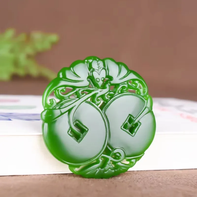 Natural Green Handmade Hollowed Out Carved Bat Pendant, Wealth Rolling in Front of Us, Hanging Items  Jade Pendant Gifts