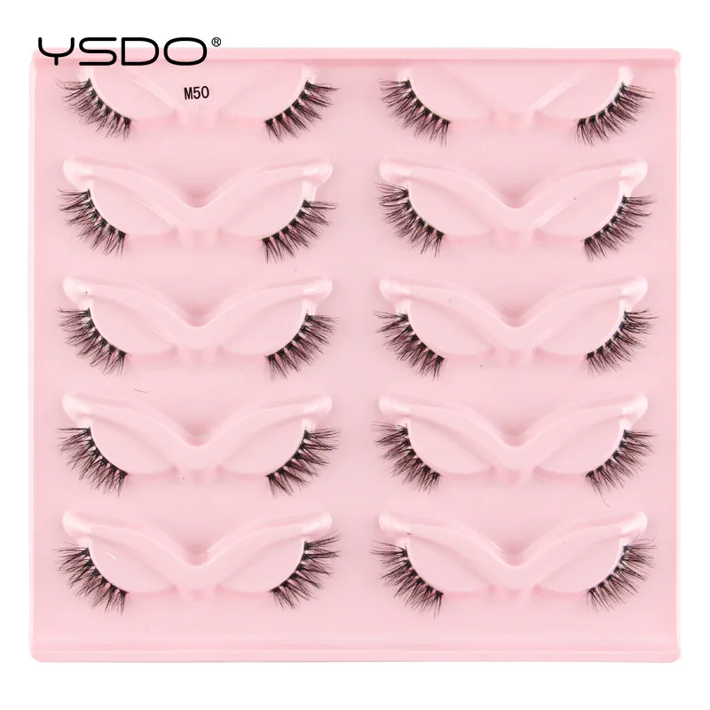 YSDO Faux 3D Mink Lashes 3/5/10 Pairs Natural Half False Eyelashes Fluffy Soft Full Strip Lashes Makeup Fake Cat Eye Lash Cilios