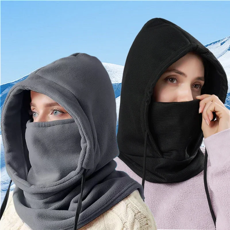 Unisex Winter Balaclava Knit Hood - Windproof  Mask with Drawstring, Motorcycle Riding Headgea Warm Knitted Cap Cold Weather