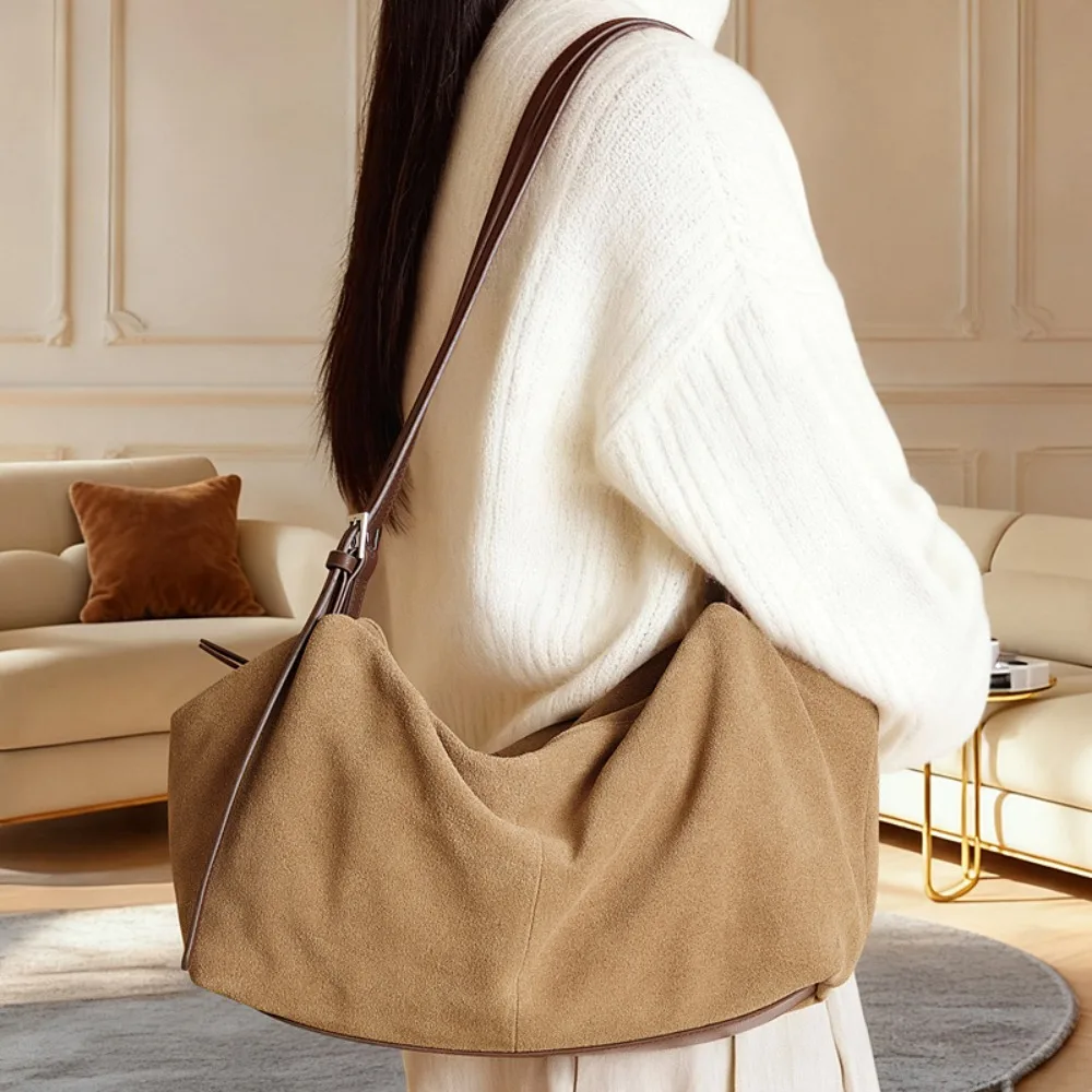 

Новая замшевая сумка-тоут из воловьей кожи, женская большая вместительная сумка через плечо с напуском, роскошная винтажная шикарная повседневная модная сумочка