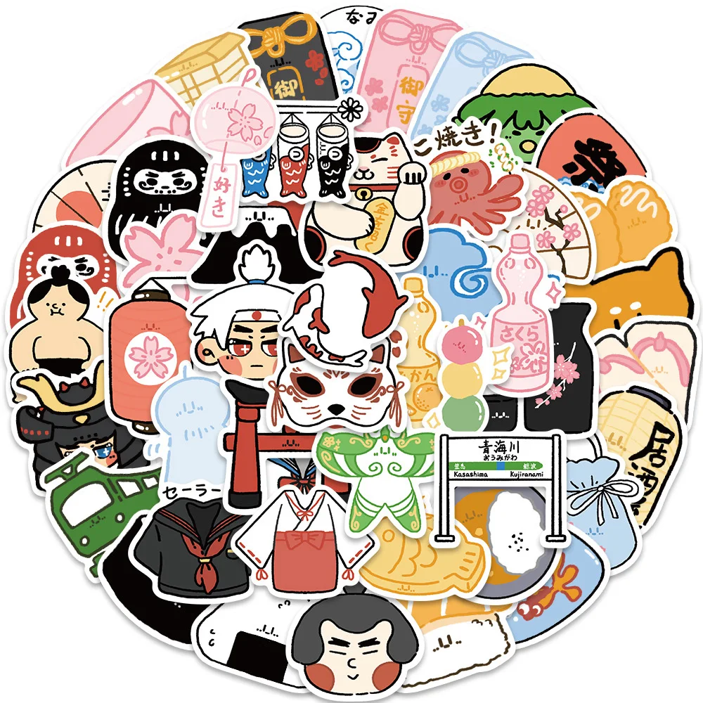 10/30/50pcs Japan Style Traditional Culture Stickers Aesthetic Graffiti Decals DIY Journal Notebook Vintage Small Object Sticker