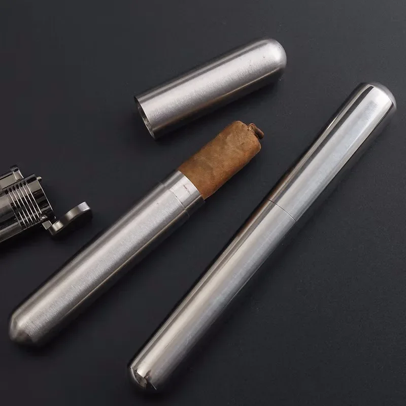 Cigar Case and Hip Flask for Alcohol Cigar Storage Box Pocket Stainless Steel Cigar Tube Funnel Outdoor Drinkware Pipe bottle