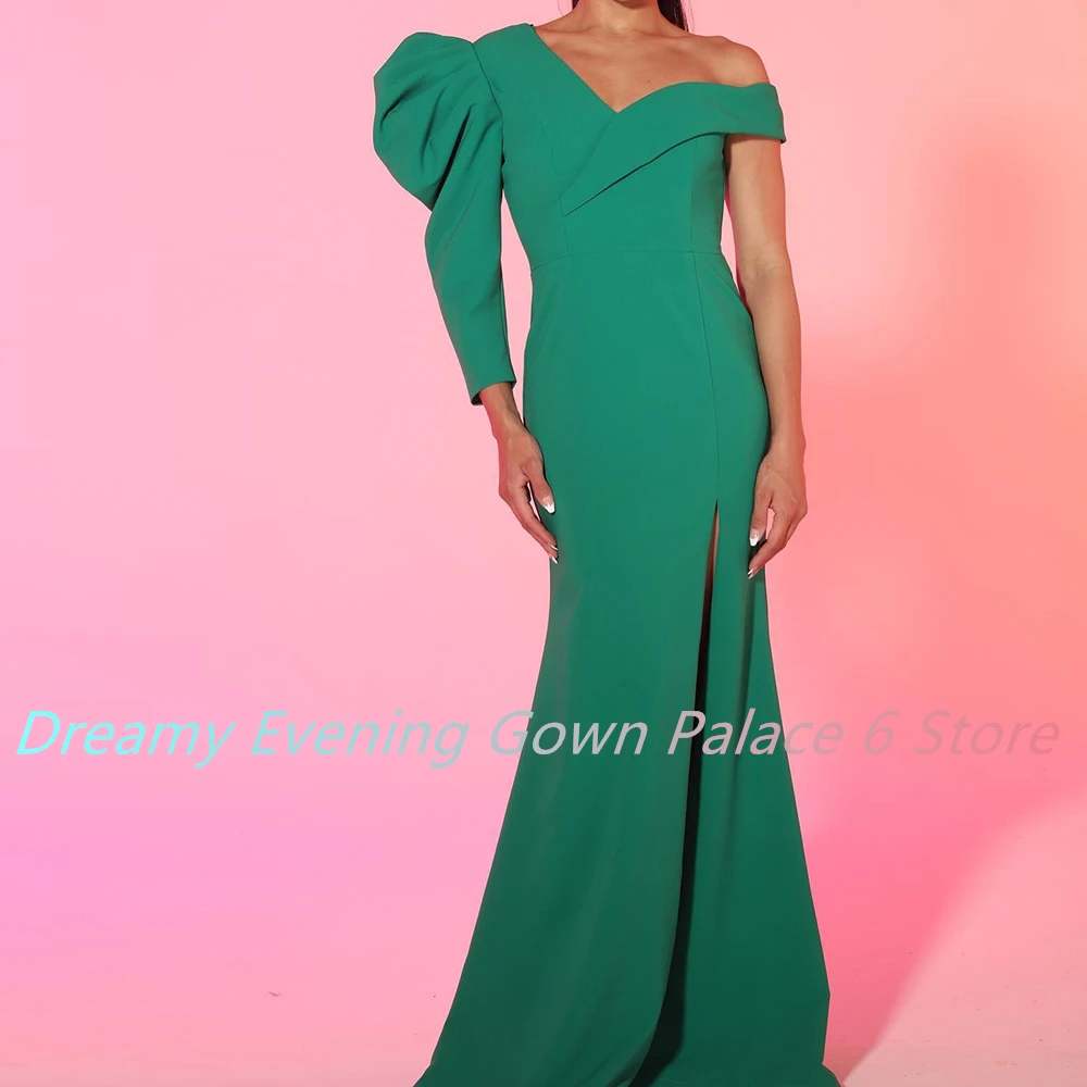 Customized Sexy Jersey A-Line Side Slit Off the Shoulder Evening Dress High Quality Floor Length Long Sleeves Custom Made