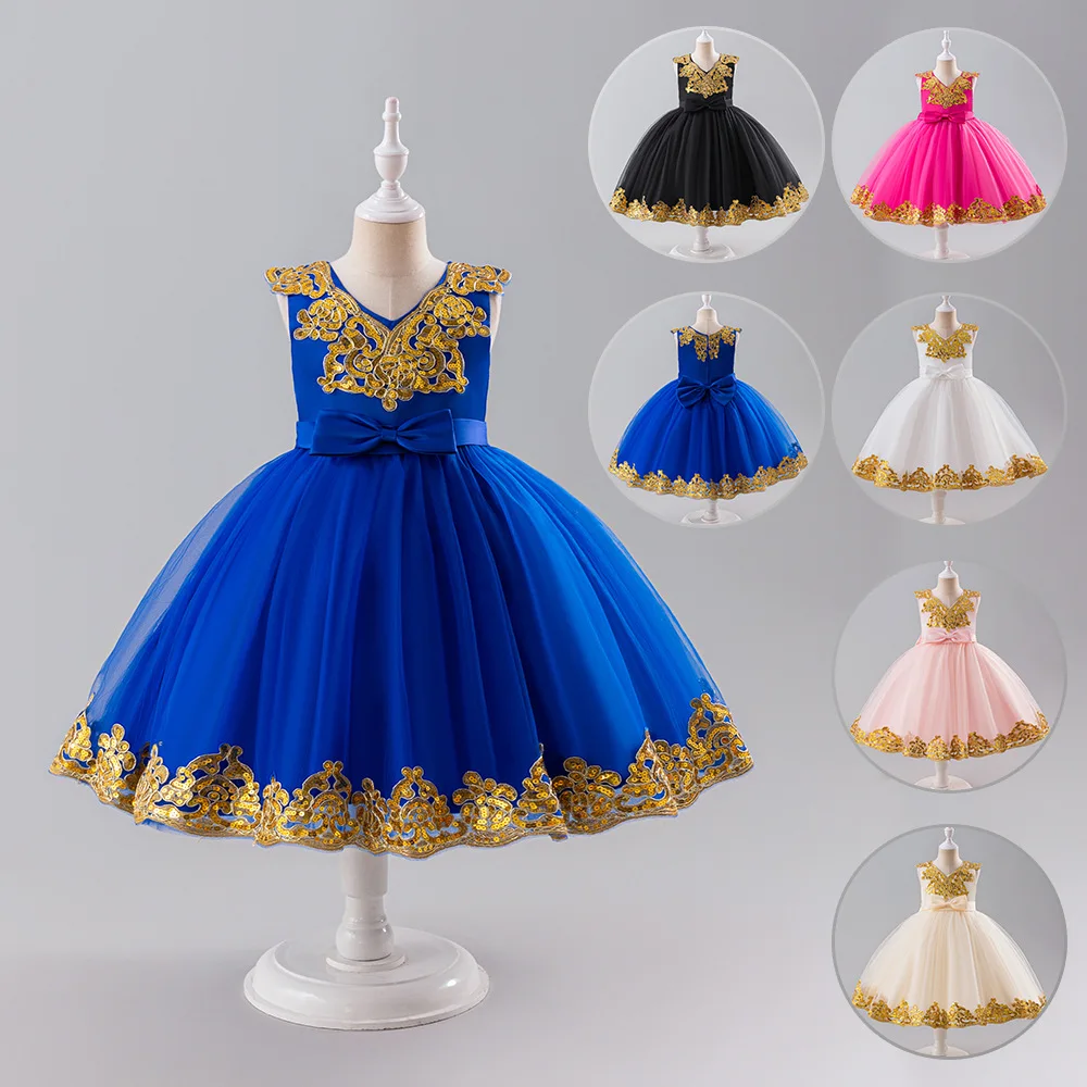 

Fashion Girls Sequin Dress Bow Lace Sleeveless Girls Dresses for Party and Wedding Summer Children Princess Dress 1-12 Years
